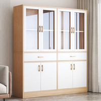 首升书架置物架落地办公室储物收纳柜子家用客厅靠墙简易防尘带门书柜 【八门两抽】田园橡木色120cm