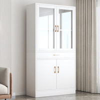 首升书架置物架落地办公室储物收纳柜子家用客厅靠墙简易防尘带门书柜 【四门一抽】优雅暖白色61cm