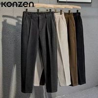 KONZEN 毛呢裤子保暖修身秋冬潮流长裤男士直筒西裤休闲韩版九分裤