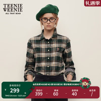 TEENIE WEENIE 小熊2024秋季休闲知识分子格纹衬衫抓毛工艺上衣 猎人绿 165/M