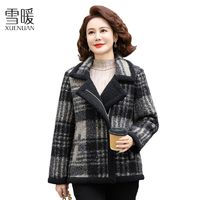 百亿补贴：SNOW WARM 雪暖 中老年新款妈妈冬装短款加绒棉服洋气棉衣保暖棉袄格子上衣