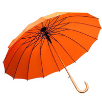 Qiutong 男女木制加大16骨长柄伞 晴雨伞 实木弯柄抗风双人伞 115cm 桔红色