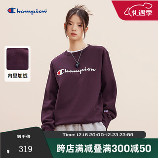 Champion 冠军2024年秋季圆领草字LOGO加绒套头衫卫衣款男女 酒红色 XL