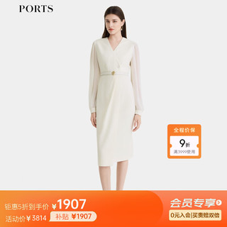 PORTS 宝姿 女装2024早秋简约修身奶白色叠片收腰A字连衣裙 奶白色 2