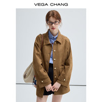 VEGA CHANG 麂皮绒外套女2025年春秋季新款宽松美式复古高级感上衣 焦糖色 S