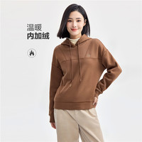 佐丹奴抓绒衣女24冬加绒保暖套头衫绣花破骨连帽卫衣05324847 65 蜜棕 M