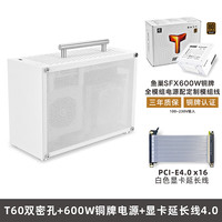 鱼巢 (MetalFish)T60白色迷你ITX机箱 空电脑机箱/带提手/支持长显卡A4侧透小机箱 T60密孔+4.0延长线+鱼巢600W电源全模组
