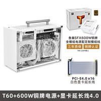 鱼巢 (MetalFish)T60白色迷你ITX机箱 空电脑机箱/带提手/支持长显卡A4侧透小机箱 T60机箱白+4.0延长线+鱼巢600W电源全模组