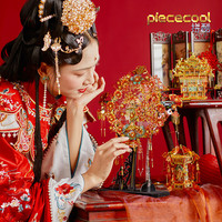 拼酷凤冠花轿3d立体金属拼图手拼装模型十里红妆 喜扇（送组装工具）