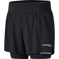 Saucony索康尼男子轻薄透气立体弹力舒适梭织双层短裤 正黑色 L