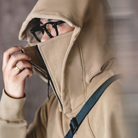 马登 MADEN工装 美式重磅连帽卫衣防风拉链面罩服vibe潮流机车外套男 卡其色（毛圈布） M