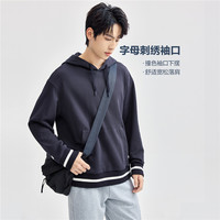 佐丹奴卫衣男街头风帽衫字母刺绣袖撞色连帽套头衫男13024623 66 标志军蓝 XL