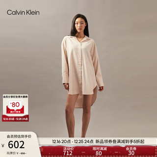 卡尔文·克莱恩 Calvin Klein 内衣24秋季女士ck纯棉法兰绒纽扣翻领宽松家居睡裙QS7290 QIH-米杏色 M