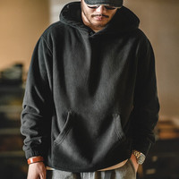 马登工装 摇粒绒连帽卫衣加厚保暖叠穿套头衫加绒卫衣外套男秋冬 黑色 M