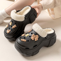 利达妮棉拖鞋女士冬季2024外穿增高加绒保暖棉洞洞鞋冬天5815 黑色【糖果】 36