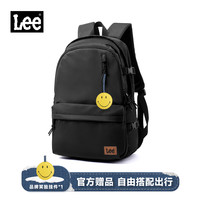 Lee高中大书包男包通勤双肩包初中电脑包大容量旅行包背包女 黑色+Smiley联名挂件