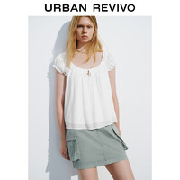 URBAN REVIVO UR2024秋季女法式甜美褶皱超宽松短袖罩衫衬衫UYL240003 本白 L(XL-XXL)