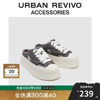 URBAN REVIVO 2024夏季女士百搭须边一脚蹬拖鞋UAWS40060 深灰 38