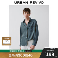 URBAN REVIVO UR2024秋季女装复古港风纽扣翻领水洗牛仔衬衫UWM840053 蓝色 M