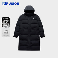 FILA FUSION斐乐潮牌长款羽绒服男2024冬季休闲基础连帽外套 正黑色-BK 165/88A/S