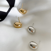 茉妃925银针迷你几何豆豆耳钉韩式简约金属风椭圆耳环气质百搭耳饰 金色一对