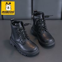 百亿补贴：BOBDOG HOUSE 巴布豆童鞋女童马丁靴冬季童靴男童黑色短靴加厚儿童加绒靴子