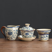 不拙 汝窑盖碗 繁花盖碗三件套