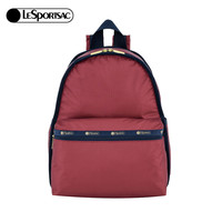 LeSportsac乐播诗黑色双肩包女大容量背包书包旅游通勤电脑包 藏红色