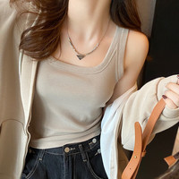 莫代尔吊带运动背心女内搭打底上衣外穿潮针织螺纹秋冬薄款百搭遮副乳白