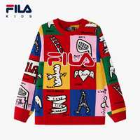 FILA KIDS斐乐童装男童毛衣2025春季儿童新年款织衫亲子款 传奇红-RD