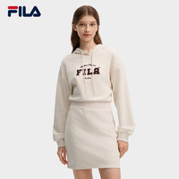 FILA 斐乐女子针织连衣裙2024秋时尚休闲连帽长袖卫衣裙 奶酪花灰-LM M 165/84A