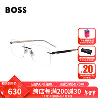 HUGO BOSS 男女款无框镜框黑金色镜腿光学眼镜架近视眼镜框 1305F I46 58MM