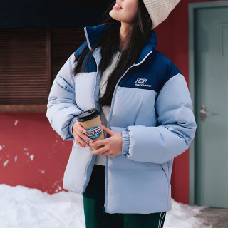 斯凯奇(Skechers)2024冬季羽绒服 男女同款拼色立领保暖外套 L423U106-027F/天空紫 2XL /185/100A 185/100A/2XL