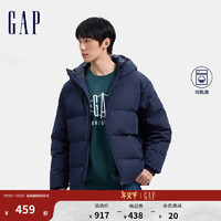 Gap 盖璞 男装2024秋冬徽章logo抽绳立领677652连帽羽绒服纯色外套 海军蓝 165/88A(S) 亚洲尺码