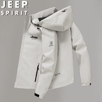 JEEP SPIRIT 吉普冲锋衣男春秋夹克冬季外套连帽休闲户外运动男装 白色 4XL