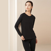 宜而爽 全棉秋衣秋裤套装男女士圆领打底棉毛衫纯棉保暖内衣 女款黑色 XL XL(女170男175)