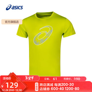 ASICS 亚瑟士 运动T恤男子跑步短袖透气舒适运动上衣 2011D076-001 黄绿色 L