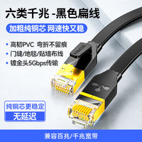 山泽 六类网线 扁线 CAT6类纯铜千兆八芯双绞镀金 电脑网线宽带家用工程装修成品监控网络连接线 六类扁线千兆-黑色-金属头 25米