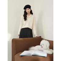 黑色简约基础款毛衣上衣女2024秋季纯色翻领长袖打底衫