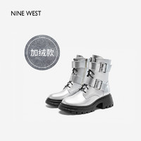 88VIP：NINE WEST 玖熙 马丁靴女款2024新款秋冬朋克风棉鞋加绒短靴增高机车靴时装靴