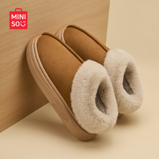 名创优品(MINISO)棉拖鞋男女款秋冬季家居保暖加绒厚底防滑毛毛拖鞋外穿包跟 咖色【包跟更保暖】 40-41 (270mm) 【适合39-40码】