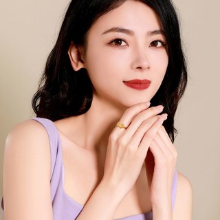 MOKINGRAN 梦金园 复古花丝蝴蝶结黄金戒指甜美珍珠相思结足金指环活口食指戒