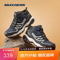 斯凯奇（Skechers）男鞋秋冬季机甲运动户外鞋舒适缓震老爹鞋 海军蓝色/灰色 42.5