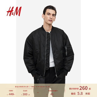 H&M 男装外套冬季保暖时尚休闲宽松版型飞行员夹克1160975 黑色 175/108A L