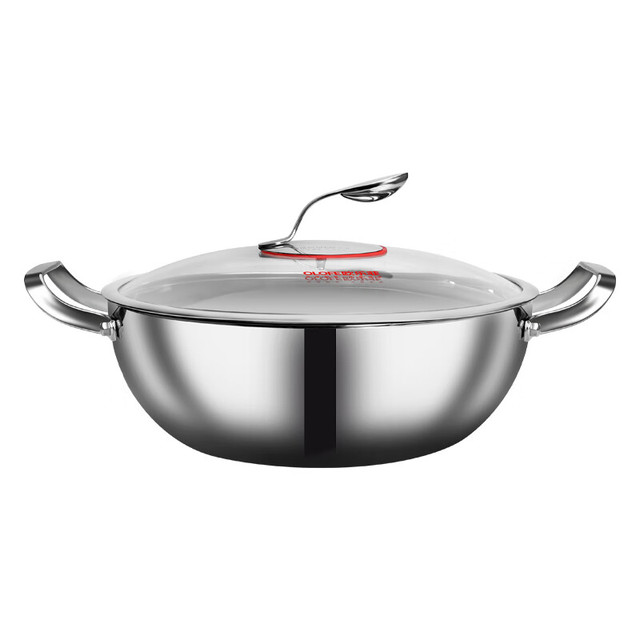 OLOFE 欧乐菲 火锅锅具316不锈钢熬汤锅明火电磁炉宝仕康元宝多功能双耳锅32CM