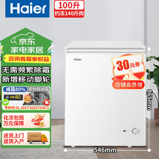 Haier 海尔 冰柜家用小型100升无需频繁除霜一级能效冷冻柜冷藏柜保鲜速冻柜BC/BD-100GHZA