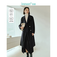 茵曼(INMAN)羊毛双面呢大衣冬季女装翻驳领长袖外套 午夜黑 M