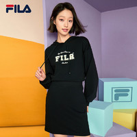 FILA 斐乐女子针织连衣裙2024秋时尚休闲连帽长袖卫衣裙 正黑色-BK L 170/88A