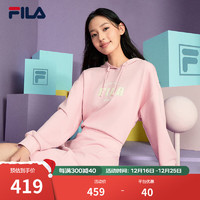 FILA 斐乐女子针织连衣裙2024秋时尚休闲连帽长袖卫衣裙 暗樱粉-PK XL 175/92A