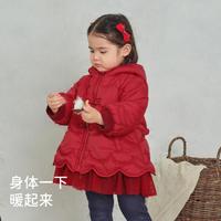 戴维贝拉 儿童棉服冬女童国风防水连帽新年红色拜年服棉衣外套